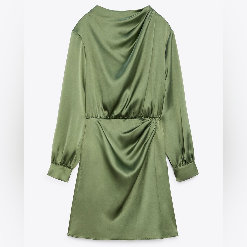 Zara- Vastido Satinado Dress (Verde, Size L)